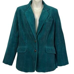 Charisma Womens Vintage Wide Wale Corduroy Teal Blue Blazer Jacket Cotton sz 10